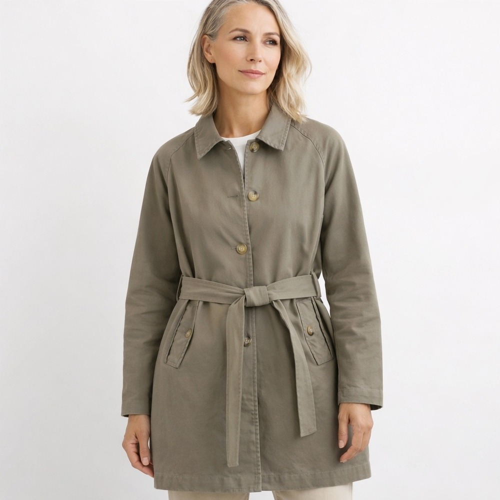Traditional Wears Cotton Trench Coat Womens M L Khaki Belted Classic Understated